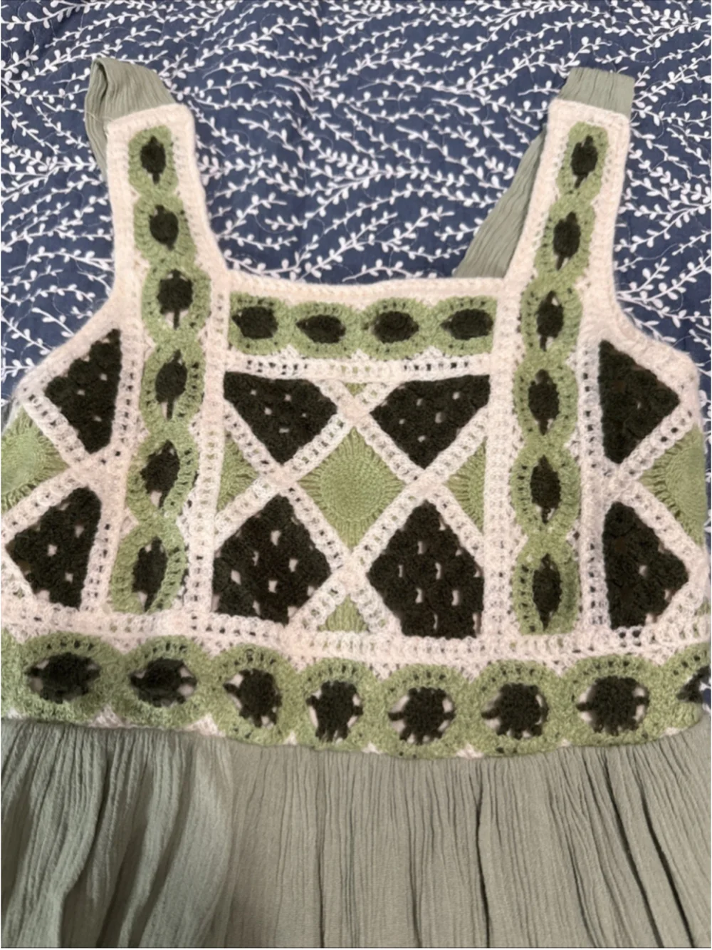 Girls Crochet Top Summer Dress Green Neutrals Boho Size 8